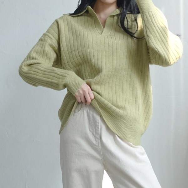 모노위크 모노위크 [모노위크][당일배송] 도톰하고 부드러운 오픈카라 골지 롱 니트 4컬러