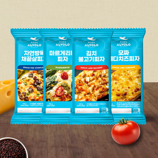 [알볼로피자]알볼로피자 4종 총 20팩(자연방목 채끝살 5팩+김치 불고기 5팩+마르게리타 5팩+모짜 체다치즈 5팩)