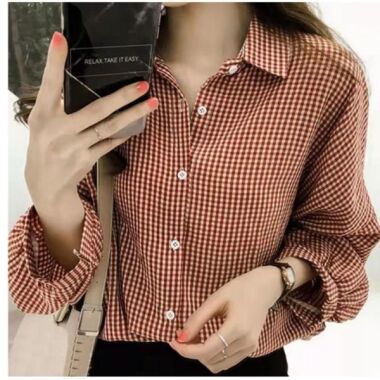 秋冬チェック アオリフィット シャツ ロング ブラウス 女性 衣料品