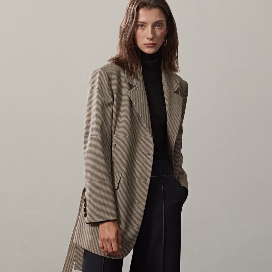 BELTED OVERSIZED LONG CHECK JACKET