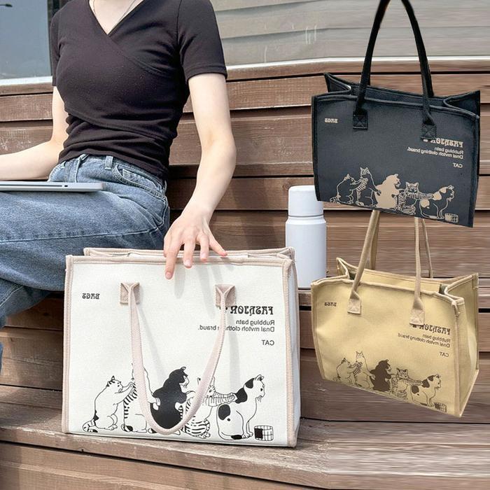 셀러허브잡화 캣그림백 고양이그림백 캐주얼백 토트백 데일리백 기본백 가벼운가방 LDGBBR_6011-1