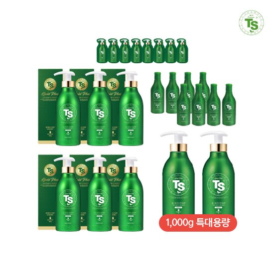 [최대용량 TS 더블 구성] TS 골드플러스 탈모샴푸 500g*6개+ 1000g*2개+100g*8개+[무료체험분]6g*8개