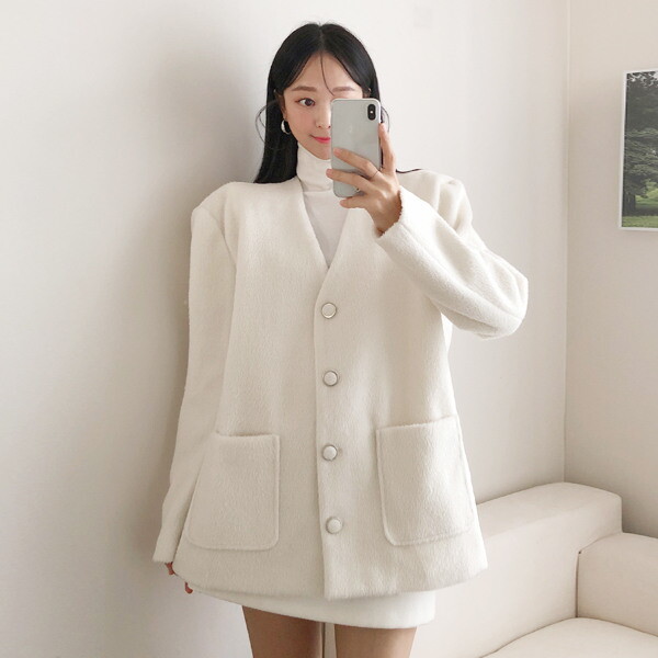 드레스날다 [드레스날다]라바트 심플 노카라 브이넥 울 하프 코트