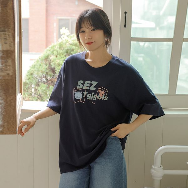 엘리시아 [하프클럽/엘리시아]로츠 캐주얼 프린팅 반팔 티