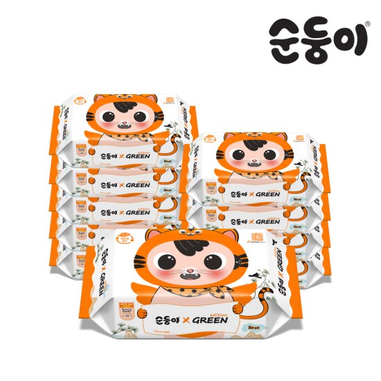 [순둥이]wRaR-01/생분해원단/그린에디션(겨울버전) 물티슈 리필형 80매 10팩