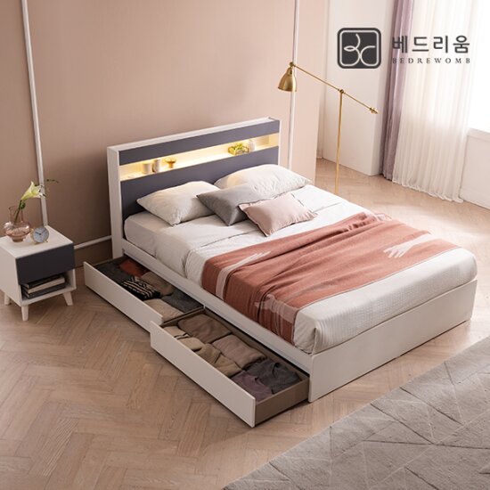 [롯데 단독] 시그널 LED 서랍침대 Q + 독립 매트리스
