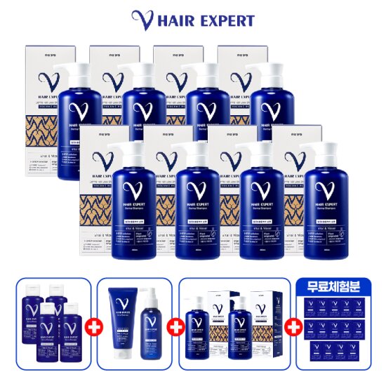 [더블/올인원케어]유한양행 더마 탈모완화 볼륨샴푸 480ml *10개 + 100ml*4개 + 8ml*14개+트리트먼트 200ml*1개+ 두피토닉 120ml*1개