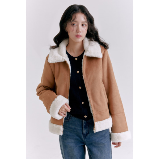 [로엠]카라 집업 무스탕 RMJLE4TR99