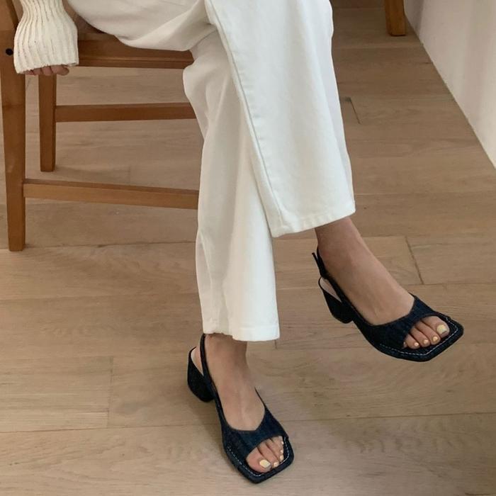 셀러허브제화 [슈썸] RJ-p31123 사각코 슬링백 스티치 포인트 힐