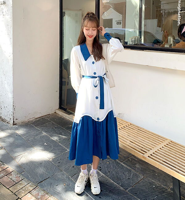 드레스허그 [드레스허그]어텀 실키 카라 셔츠 원피스