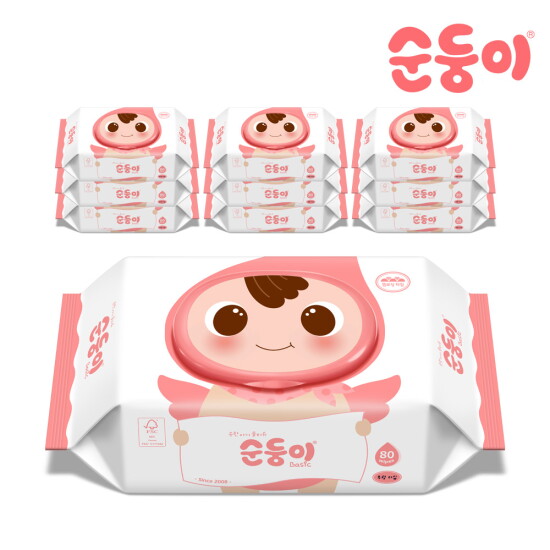[순둥이][순둥이]베이직 무향엠보싱 물티슈 캡형 80매 10팩/nBC-01