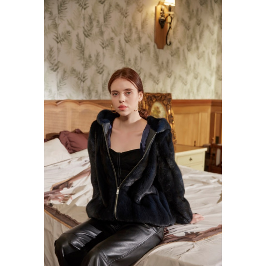 22FW 휘메일 밍크풀스킨 후드 하프코트(D블랙, 딥블루)