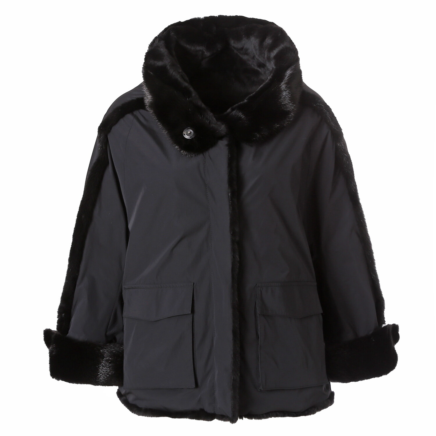 상세참조 마담포라 블랙 루즈핏 크롭 위즐 밍크 자켓MB4FJ607A