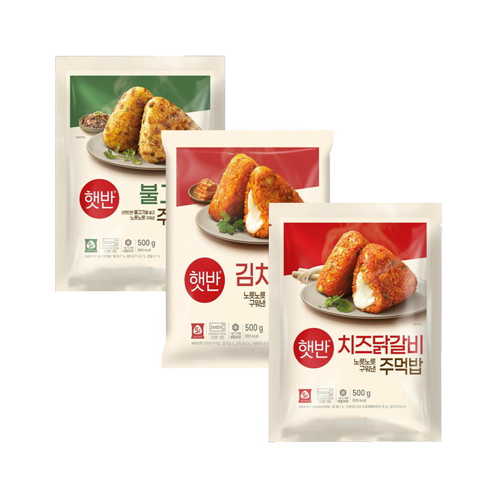 CJ제일제당 [CJ제일제당] 햇반 쿡반 주먹밥 500g 치즈닭갈비 x1개+불고기 x1개+김치치즈 x1개