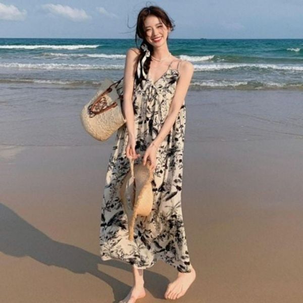 에이치플러스몰 [하프클럽/에이치플러스몰]수묵화 플로럴 디자인 앞리본썸머 드레스 걸 숏티 일상 여성용 심플 라이트룩 릴렉스핏 미니형