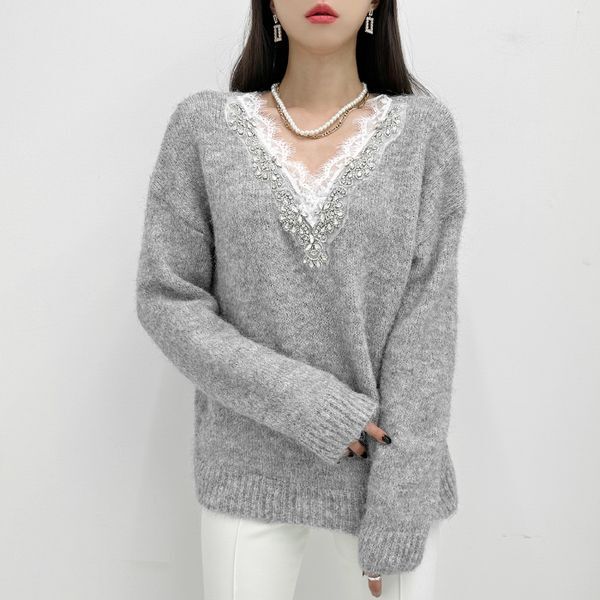 오가게-금찌 [하프클럽/금찌]금찌 로핀 브이 큐빅 니트 ST7142T