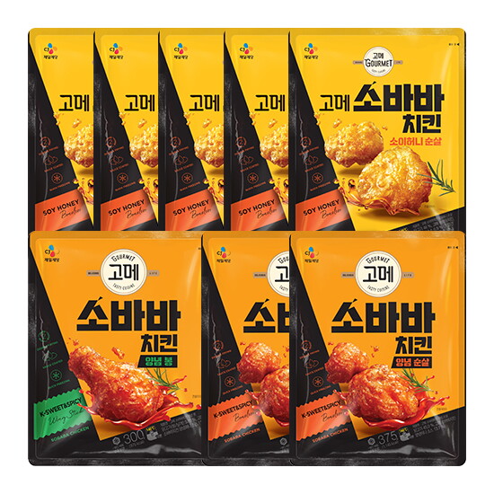[고메]고메 소바바치킨 소이허니 순살 375g 5팩+양념순살 375g 2팩+양념봉 300g 1팩(총8팩)(T)
