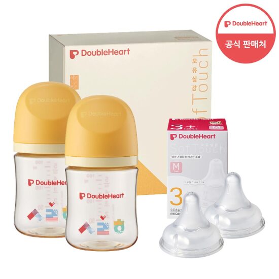 [더블하트_유아][더블하트] 3세대 160ml 헤리티지 트윈팩(젖병2개/노꼭지) + 젖꼭지 2개