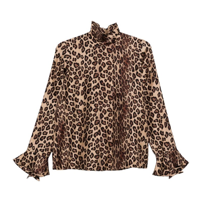 알베르토 알베르토비아니 브라운 레오파드 프린트 하이넥 롱 슬리브 셔츠 MM846 SE310667