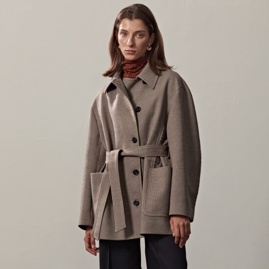 BELTED OVERSIZED HALF COAT JACKET(BEIGE)