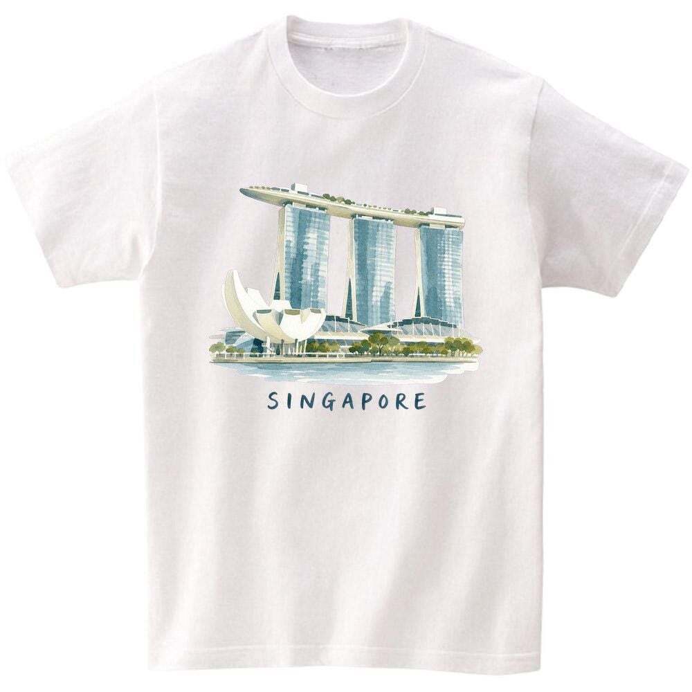 오너클랜 반팔티 남녀공용 랜드마크 the Marina Bay Sands 수채화 그래픽 AI 생성이미지