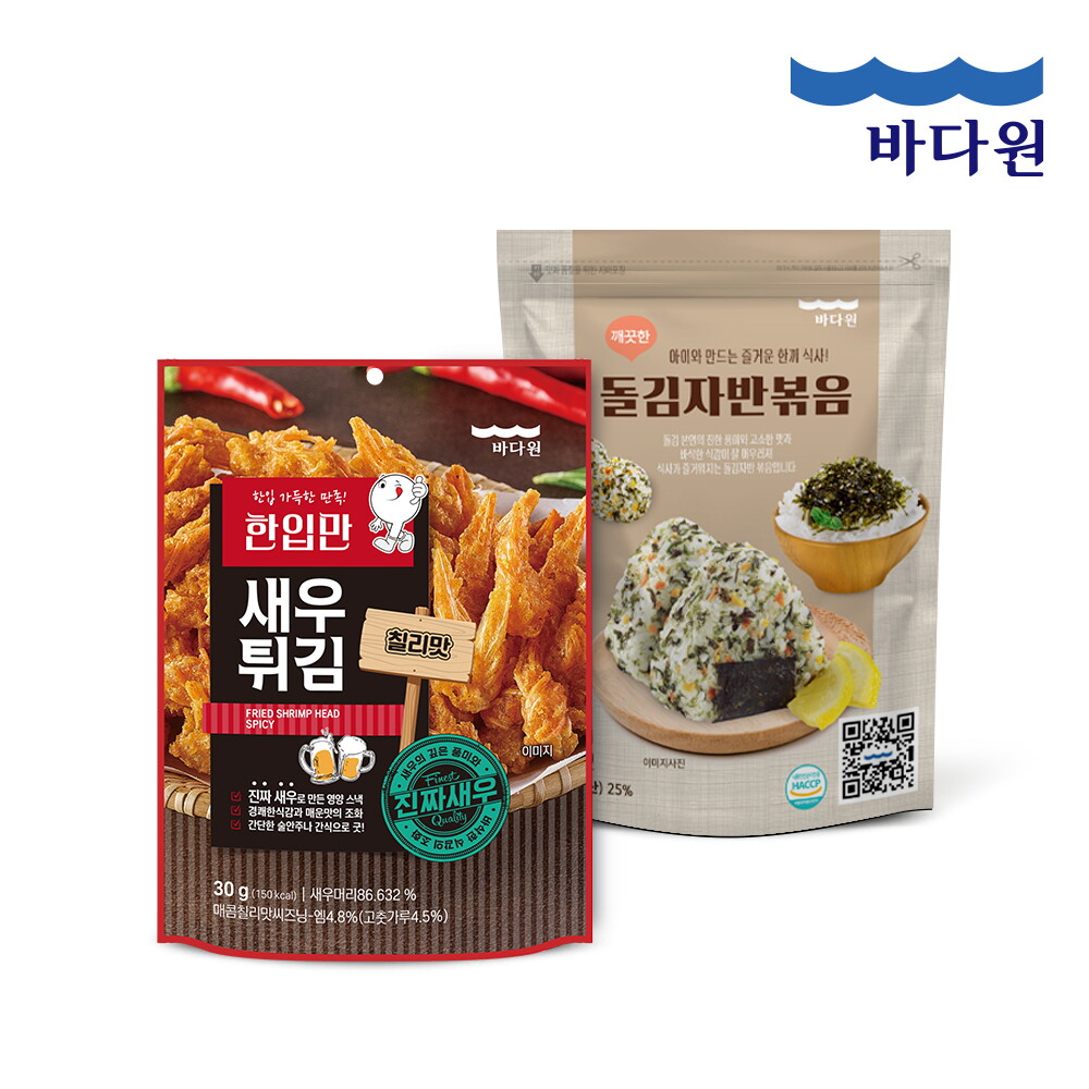 바다원(주) 깨끗한돌김자반볶음40g 3봉+한입만새우튀김칠리맛 30g 2봉