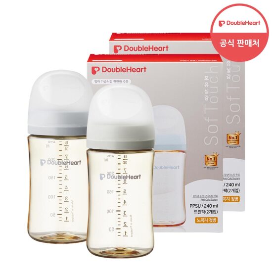 [더블하트][더블하트] 3세대 240ml 모먼트 트윈팩 2개 (젖병4개/노꼭지)