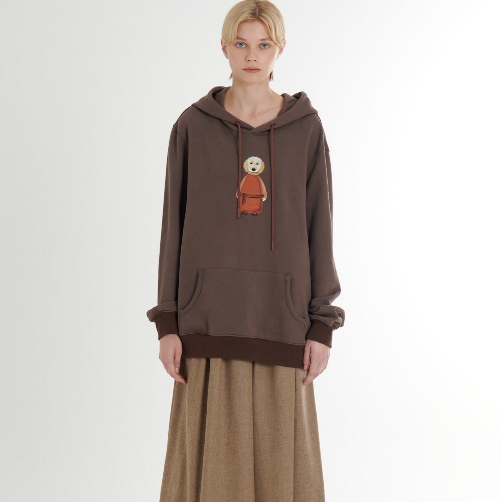 프릭스 바이 김태훈 [프릭스] Dog Embroidery Unisex Cotton Zurry Hooded Sweatshirt_Brown