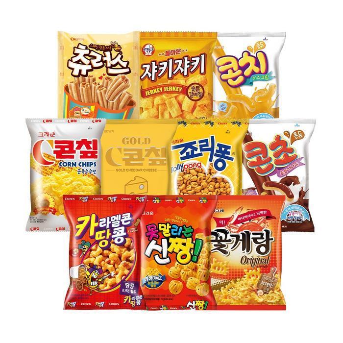 셀러허브 식품 [크라운] 봉지과자 10종 세트 / 콘 죠리퐁 신짱 꽃게랑 츄러스