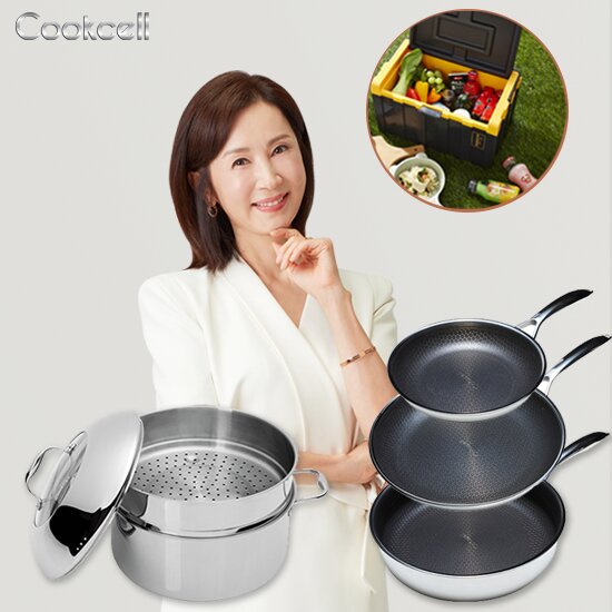 ★인기★ 블랙큐브 더블코팅 IH 스텐 프라이팬 세트 + 아이스 컨테이너 11.5L