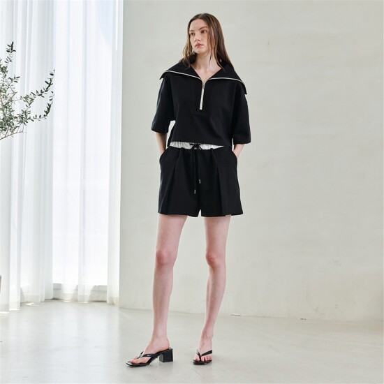 [누브][정상가 129000원][누브] Wide Collar Half Sleeve T-Shirts Set Up - Black