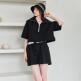 [누브][정상가 129000원][누브] Wide Collar Half Sleeve T-Shirts Set Up - Black