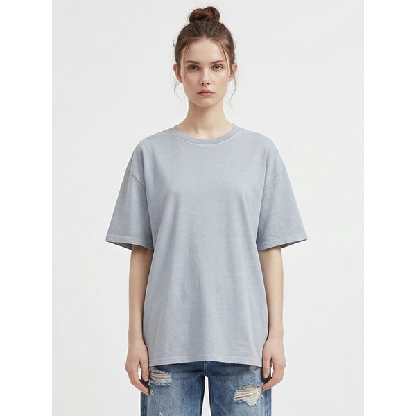 마미스클로젯 [하프클럽/샵앤]여성 라운드 빈티지 피그먼트 여름 루즈핏 반팔 티셔츠 INT-WSH-21172-스카이