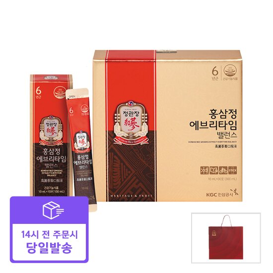 [롯데배송][정관장] 홍삼정 에브리타임밸런스 10ml*30포 1박스+쇼핑백