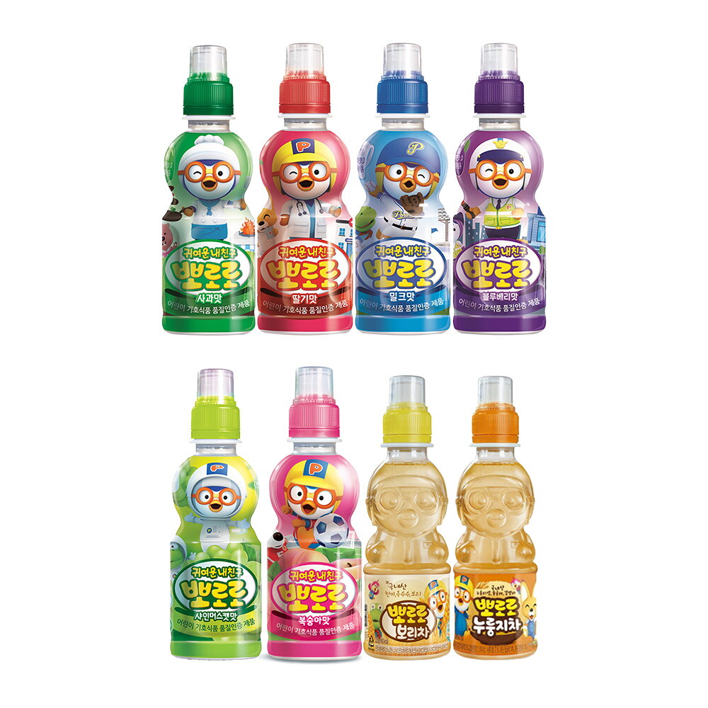 팔도 어린이 뽀로로음료수 밀크 딸기 보리차 사과 블루베리 복숭아등 12개 혼합구성