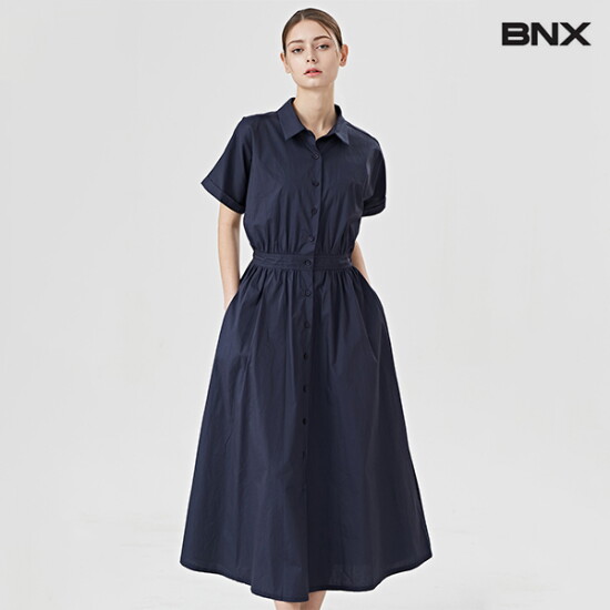 [BNX]소매 롤업 셔링 카라 롱 반팔 원피스 (BV2OP030L0)