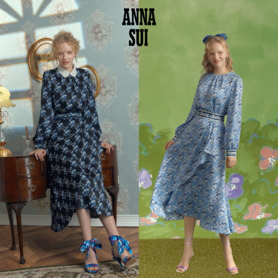 [안나수이]안나수이ANNA SUI 라무르 시그니처 패턴 블라우스+스커트 셋업 2종
