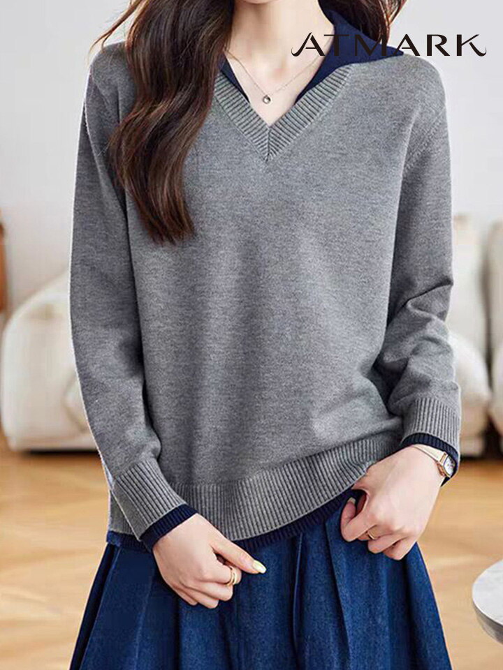 앳마크(ATMARK) [앳마크]ATMARK 레이카라브이넥솔리드니트_AA56KN040G