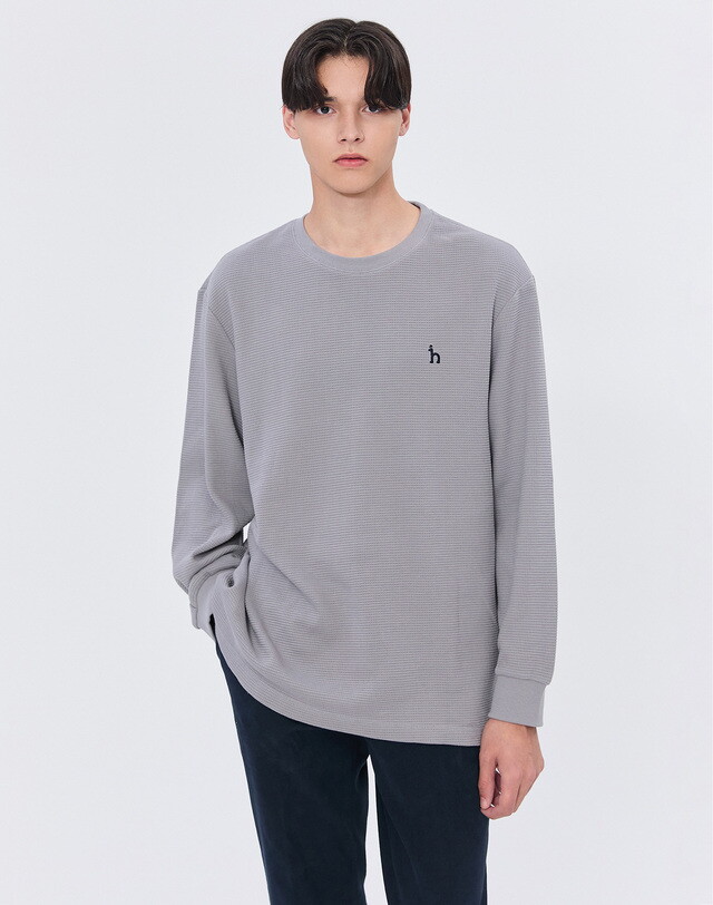LF 헤지스 남성 [헤지스 남성] [24FW] WHTS4D361G2 반값세일스테디셀러 그레이 단색 면 긴팔티셔츠
