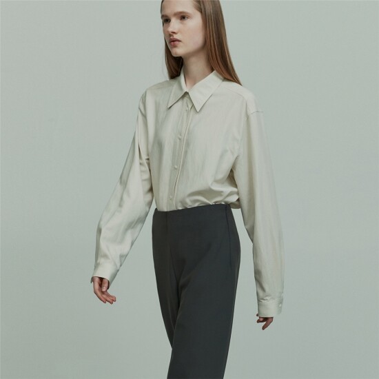 [리이][리이] POINT COLLAR LONG SLEEVE SHIRT LIME GRASS