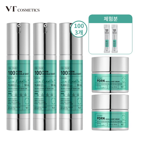 [브이티]실속 패키지 (VT PDRN 리들샷 100 50ml * 3개 + 크림 50ml * 2개 + (무료 체험분) 리들샷 100 스틱파우치 * 2개) 