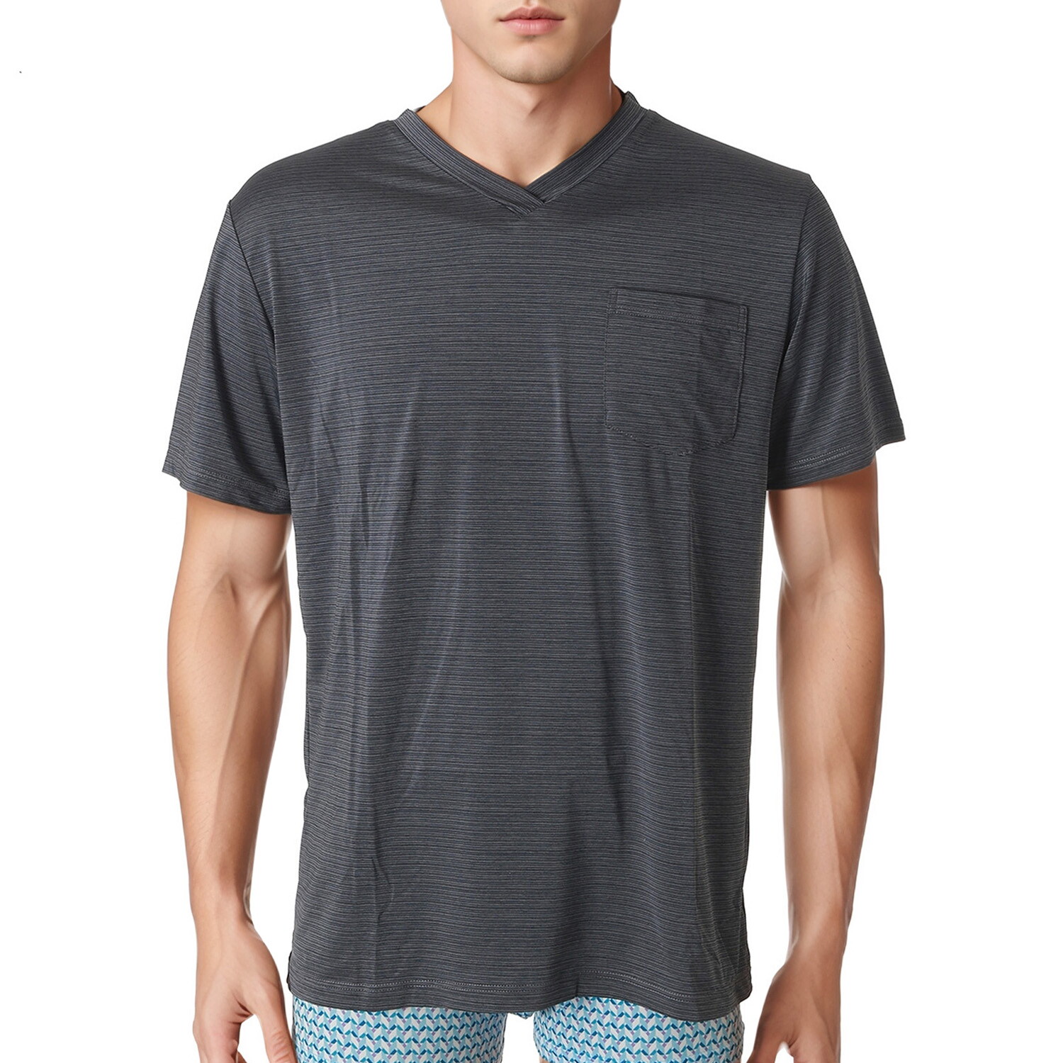 상세참조 비비안 멜란지 그레이 기능성 실내복 홈웨어 남성 여름 반팔 T셔츠 잠옷상의 EZ2929