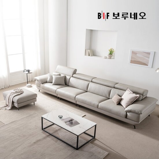 [6인용] 디아모 천연면피 통가죽 소파+스툴+쿠션2+소파테이블