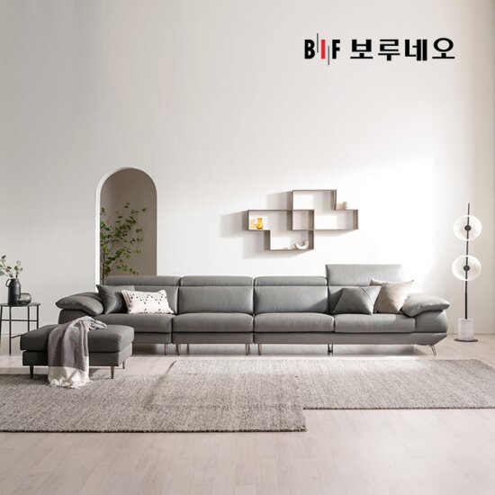 [6인용] 디아모 천연면피 통가죽 소파+스툴+쿠션2+소파테이블