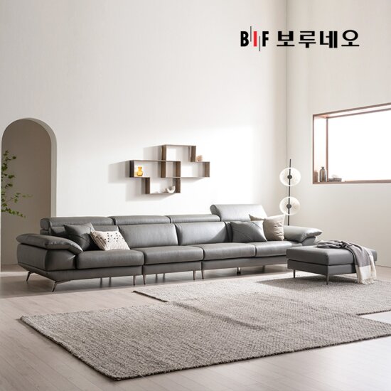 [6인용] 디아모 천연면피 통가죽 소파+스툴+쿠션2+소파테이블