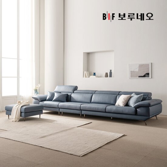 [6인용] 디아모 천연면피 통가죽 소파+스툴+쿠션2+소파테이블