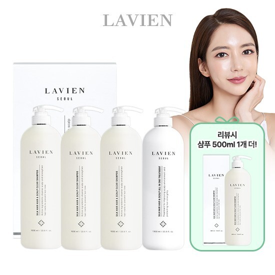 [라비앙]★초대용량패키지★ 실크헤어 샴푸 1000ml* 3통 + 실크헤어 스칼프 트리트먼트 1000ml*1통+ (리뷰시) 샴푸 500ml 증정