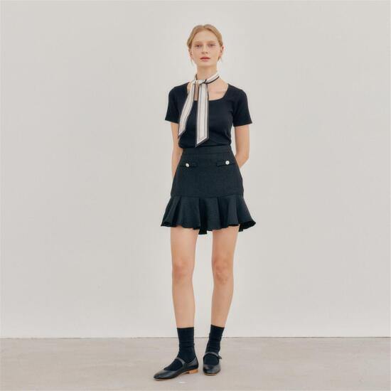 [엽페(서울쇼룸)][엽페] TWEED SHIRRING SKIRT_BLACK
