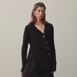 RIBBED-KNIT BUTTONED V-NECK CARDIGAN(BLACK)
