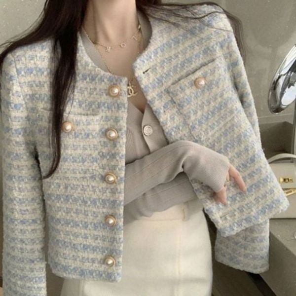 알티피아 [하프클럽/알티피아]진주단추 노카라 트위드 점퍼 여성용시즌 베이직 트위드 크롭 점퍼 봄자켓 여성아우터 꽃샘추위